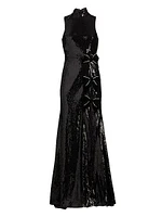 Lena Sequined Bow Halter Gown