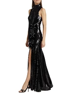 Lena Sequined Bow Halter Gown