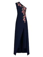 Nadine Embroidered Crepe One-Shoulder Gown