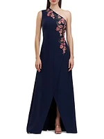 Nadine Embroidered Crepe One-Shoulder Gown