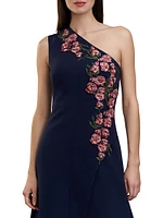 Nadine Embroidered Crepe One-Shoulder Gown