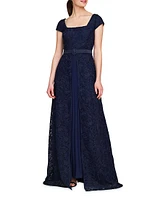 Claudia Lace-Chiffon Pleated Gown