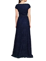 Claudia Lace-Chiffon Pleated Gown