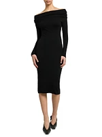 Debra Merino Wool Off-the-Shoulder Midi-Dress