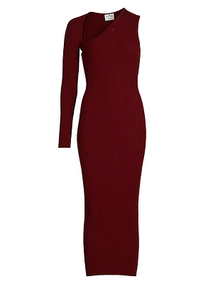 Slash One-Shoulder Rib-Knit Midi-Dress