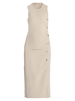Oblique Space Side-Button Midi-Dress