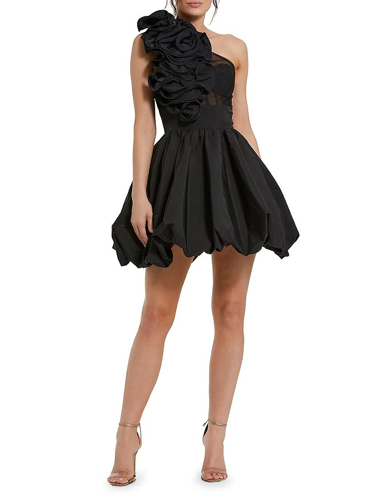 Taffeta Ruffled Bubble-Hem Minidress