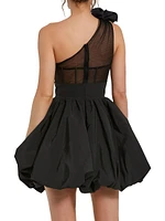 Taffeta Ruffled Bubble-Hem Minidress