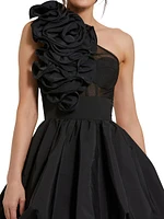 Taffeta Ruffled Bubble-Hem Minidress