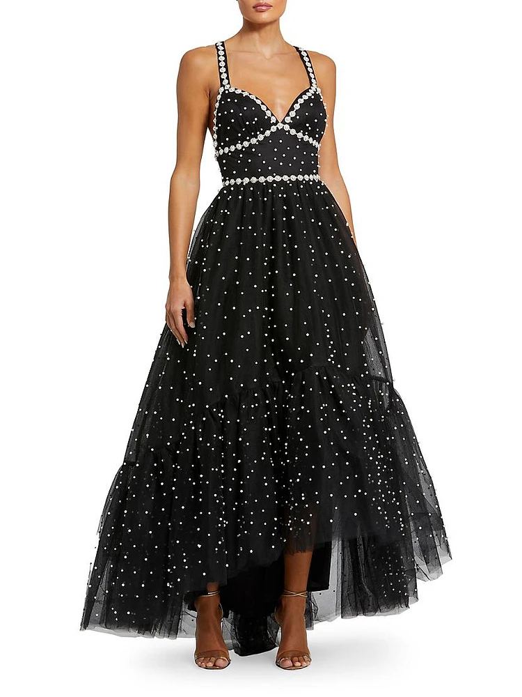 Tulle Faux-Pearl High-Low Gown