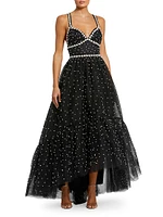 Tulle Faux-Pearl High-Low Gown