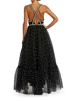 Tulle Faux-Pearl High-Low Gown