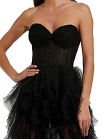 Tulle Strapless Bustier Ruffled Gown