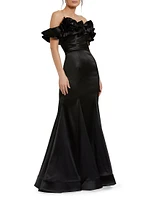 Satin Ruffled Off-The-Shoulder Mermaid Gown