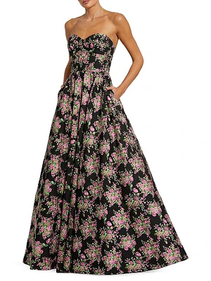 Floral Brocade Strapless Ballgown