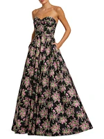 Floral Brocade Strapless Ballgown