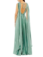 Pleated Charmeuse Cape A-Line Gown