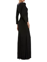 Jersey Beaded Neck Tie Slip Gown