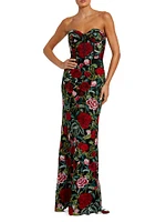 Floral Embroidered Bustier Column Gown