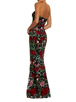 Floral Embroidered Bustier Column Gown