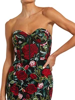 Floral Embroidered Bustier Column Gown