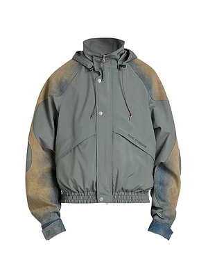 Ocyber Denim-Paneled Windbreaker Jacket