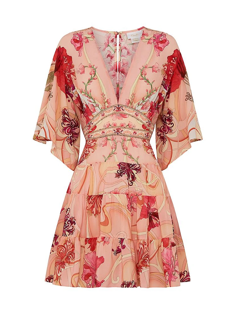 Floral Silk Tiered Minidress