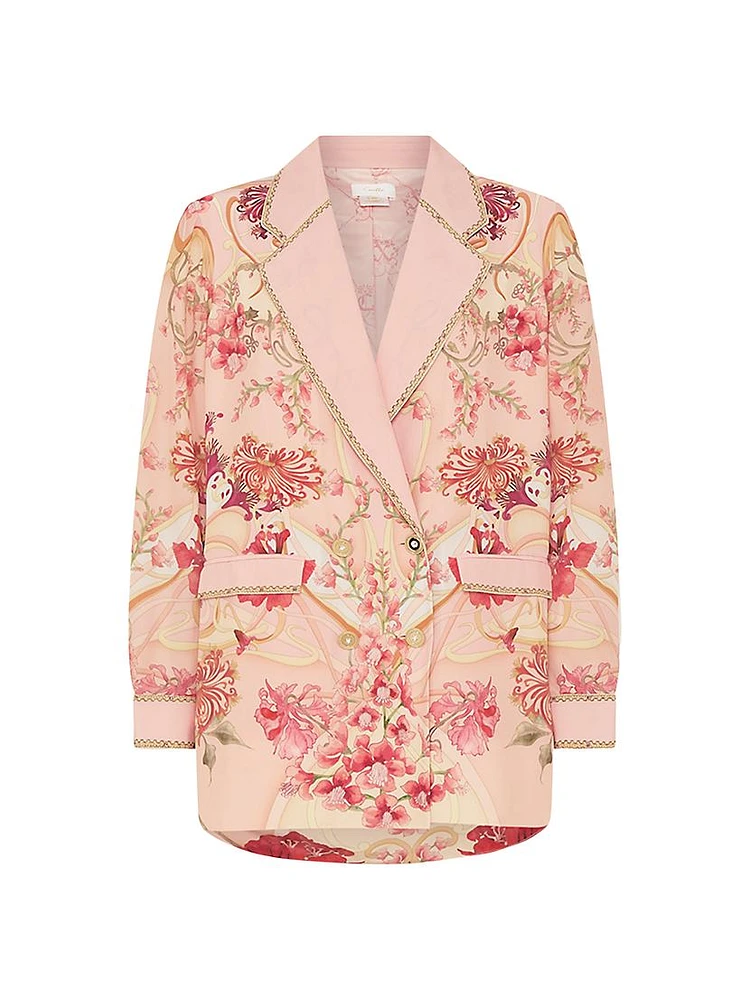 Floral Silk Double-Breasted Blazer