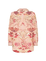 Floral Silk Double-Breasted Blazer