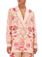 Floral Silk Double-Breasted Blazer