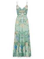 Twist-Front Cut-Out Printed Midi-Dress