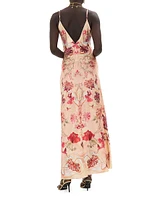 Floral Silk V-Neck Maxi Dress