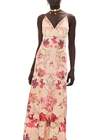 Floral Silk V-Neck Maxi Dress