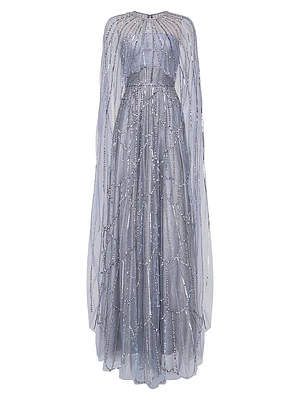 Cielo Beaded Cape Gown