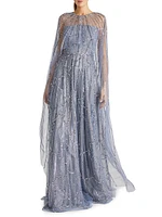 Cielo Beaded Cape Gown