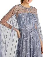 Cielo Beaded Cape Gown