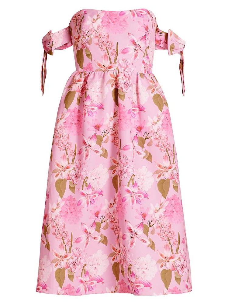 Evelyn Floral Off-The-Shoulder Midi-Dress