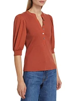 Coralee Puff-Sleeve Henley Top