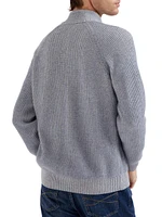 Cashmere Vanis English Rib Turtleneck Cardigan with Zipper