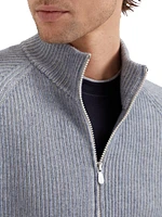 Cashmere Vanis English Rib Turtleneck Cardigan with Zipper