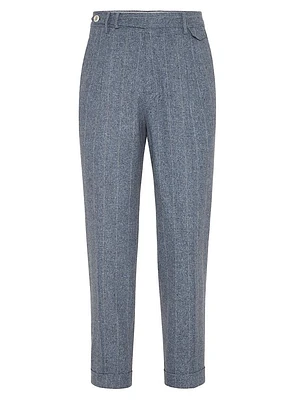 Stripe Flannel Leisure Fit Trousers with Double Pleats