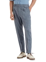 Stripe Flannel Leisure Fit Trousers with Double Pleats