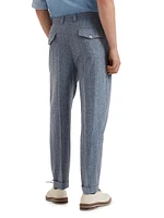 Stripe Flannel Leisure Fit Trousers with Double Pleats