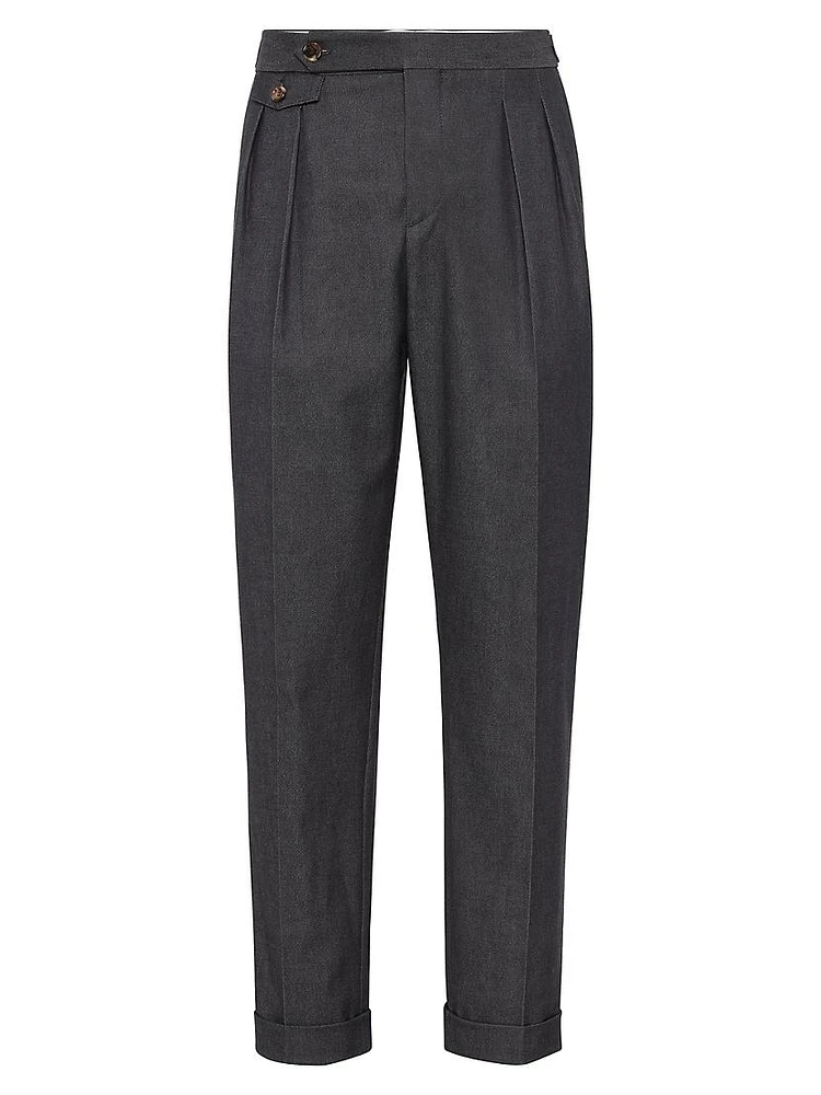 Denim Tailor Fit Trousers with Reversed Double Pleats