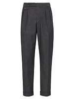 Denim Tailor Fit Trousers with Reversed Double Pleats