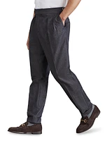 Denim Tailor Fit Trousers with Reversed Double Pleats