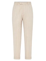 Stripe Combed Flannel Leisure Fit Trousers with Pleats