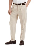 Stripe Combed Flannel Leisure Fit Trousers with Pleats