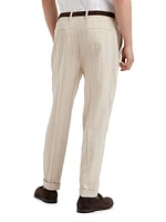 Stripe Combed Flannel Leisure Fit Trousers with Pleats