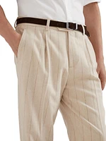 Stripe Combed Flannel Leisure Fit Trousers with Pleats